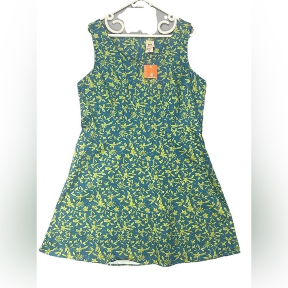 Faded Glory Sheath Dress Womens 18 Green Floral Sleeveless‎ Cotton Blend Y2K